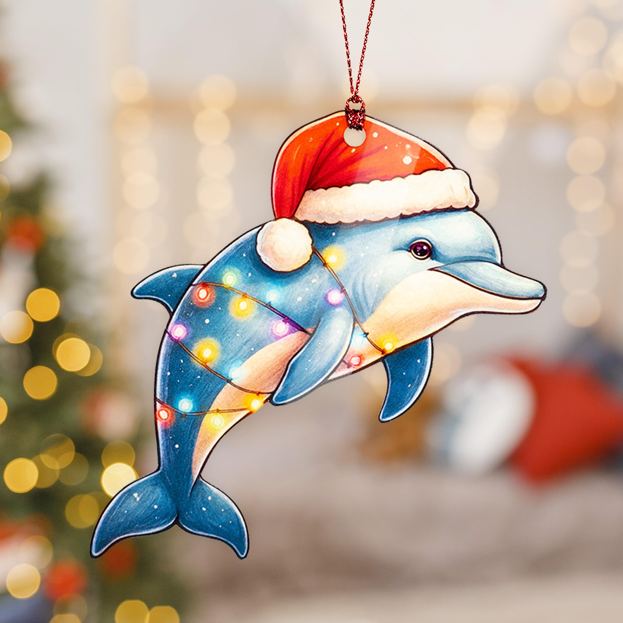 Christmas Dolphin Ornament ready to gift with story card