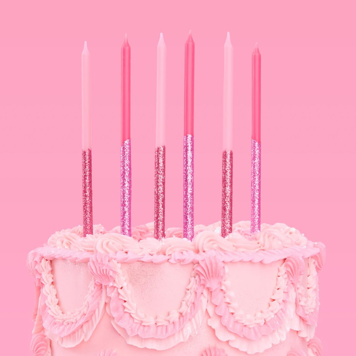 xo Fetti 10 pink glitter cake candles 5 inches tall
