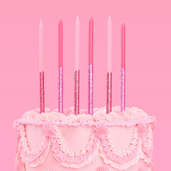 xo Fetti 10 pink glitter cake candles 5 inches tall