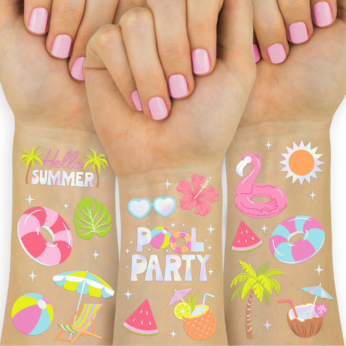 xo, Fetti 68pc pool party temporary tattoos foil two sheets