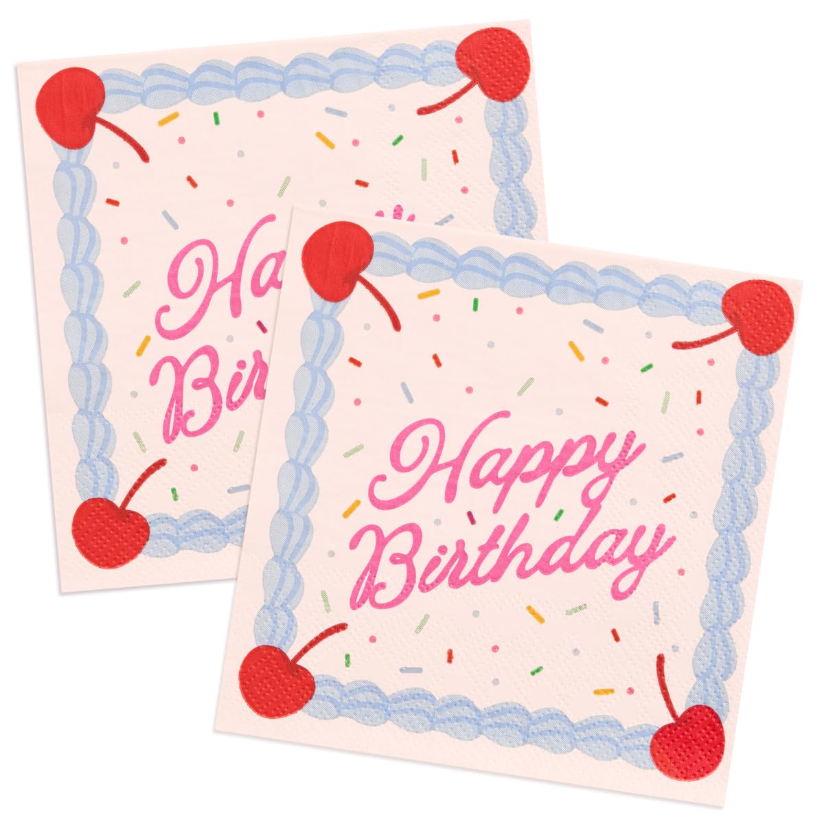 xo fetti happy birthday napkins white with pink script and blue border 25 pack