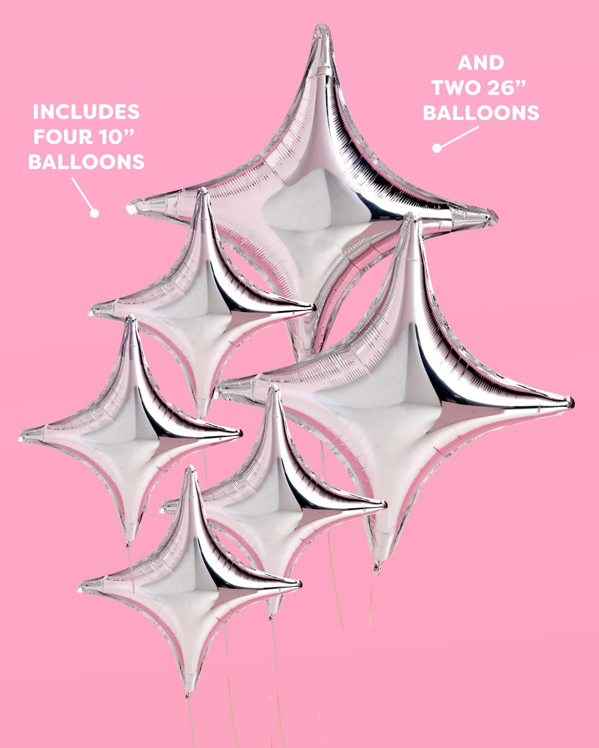 four 10 inch silver sparkle balloons