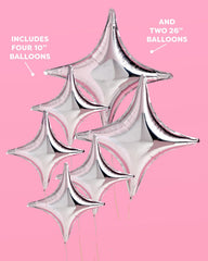four 10 inch silver sparkle balloons