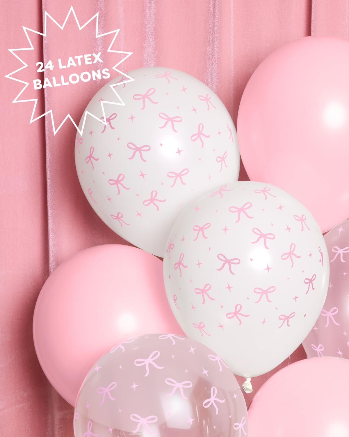 pink bow balloons clear with pink print 12 inch