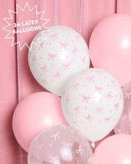 pink bow balloons clear with pink print 12 inch