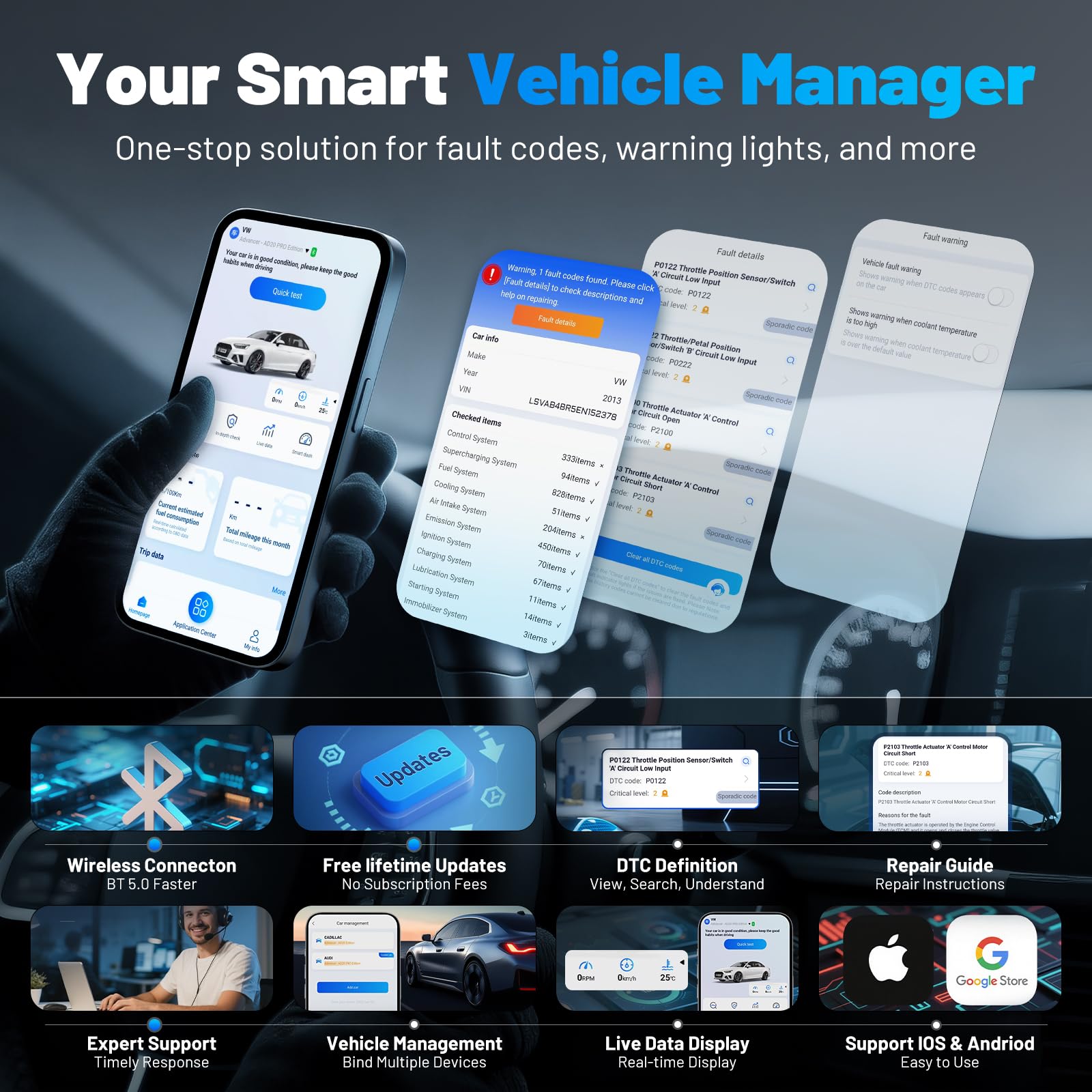 XTOOL AD20 Pro OBD2 Scanner trip analysis data