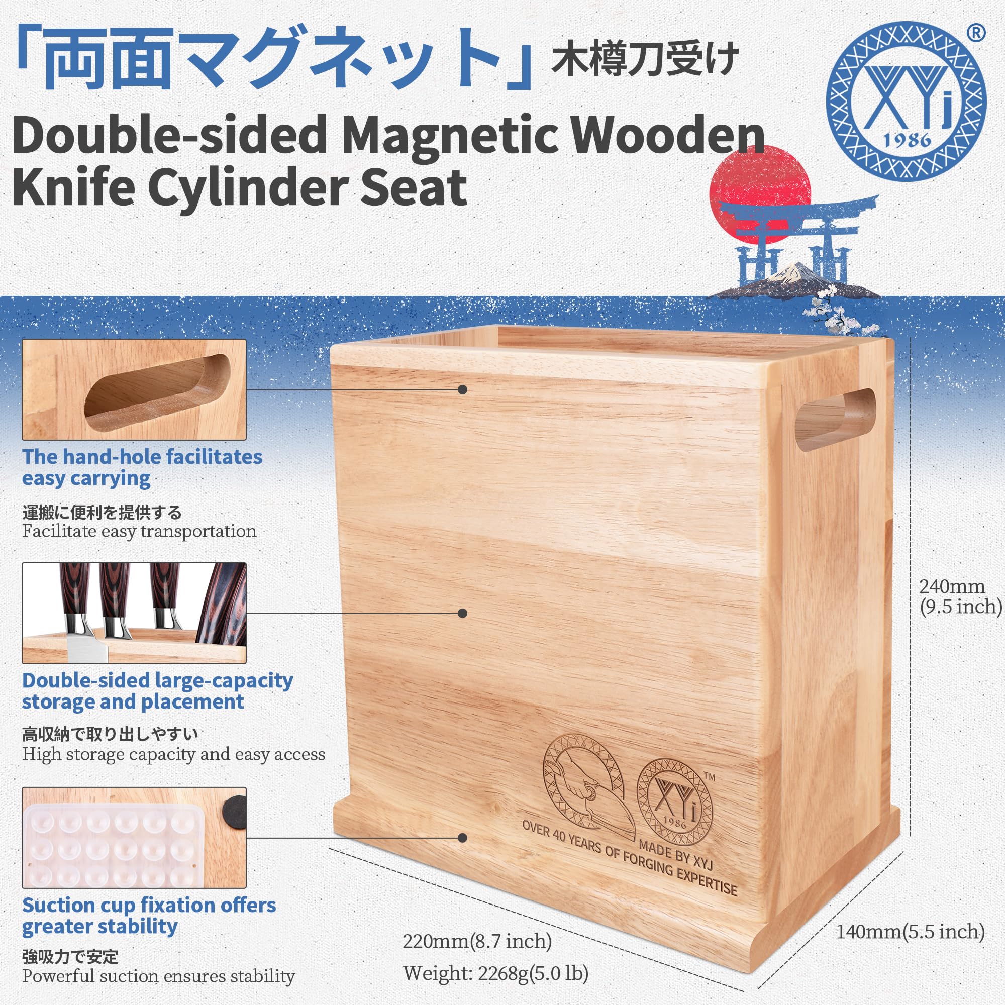 Double sided magnets on XYJ magnetic knife block for quick access