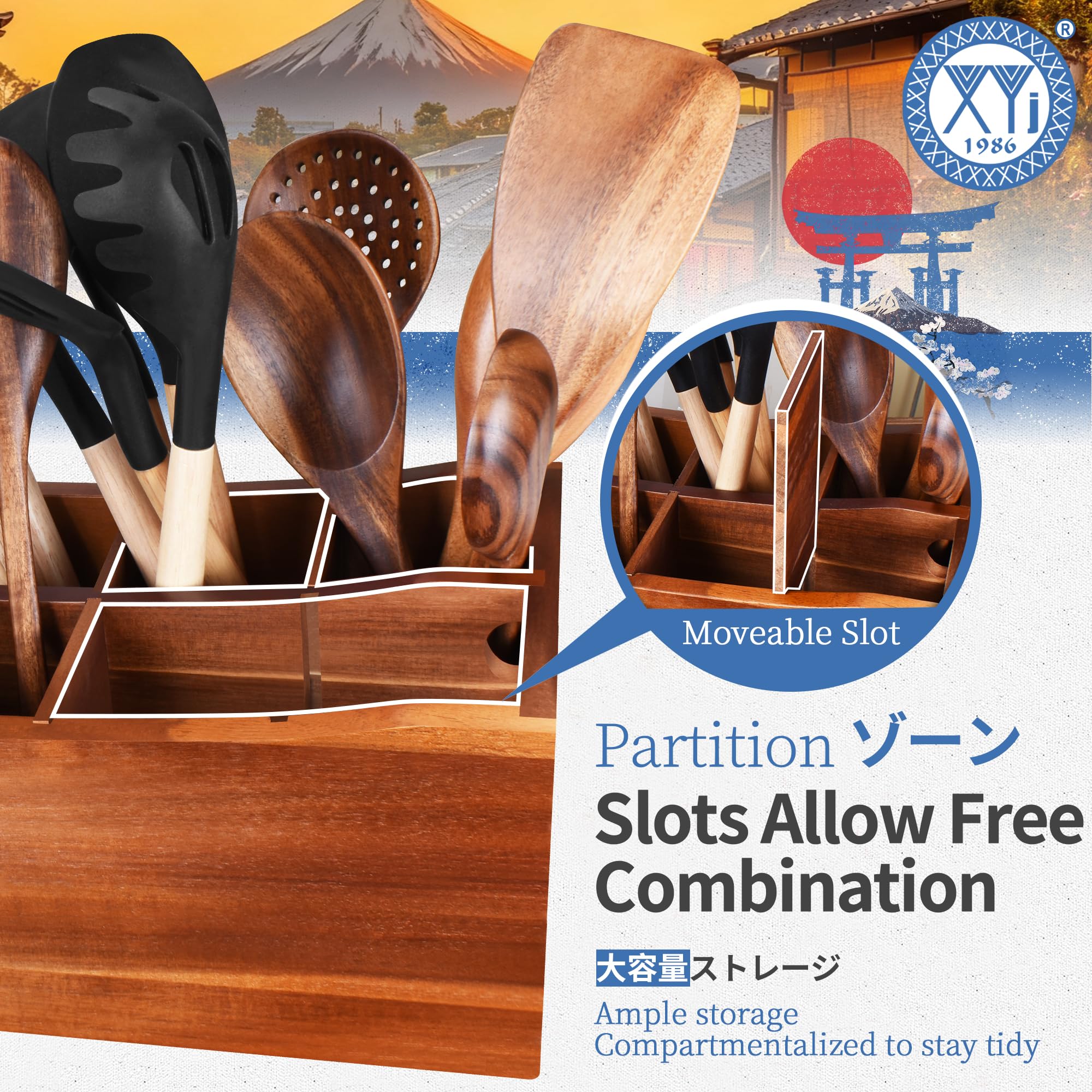 Ten compartment utensil holder for organized utensils