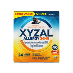 Xyzal Adult 24-Hour Allergy Relief Tablets bottle front label