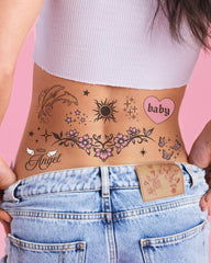 Angel and Princess phrases on temporary tattoo sheet