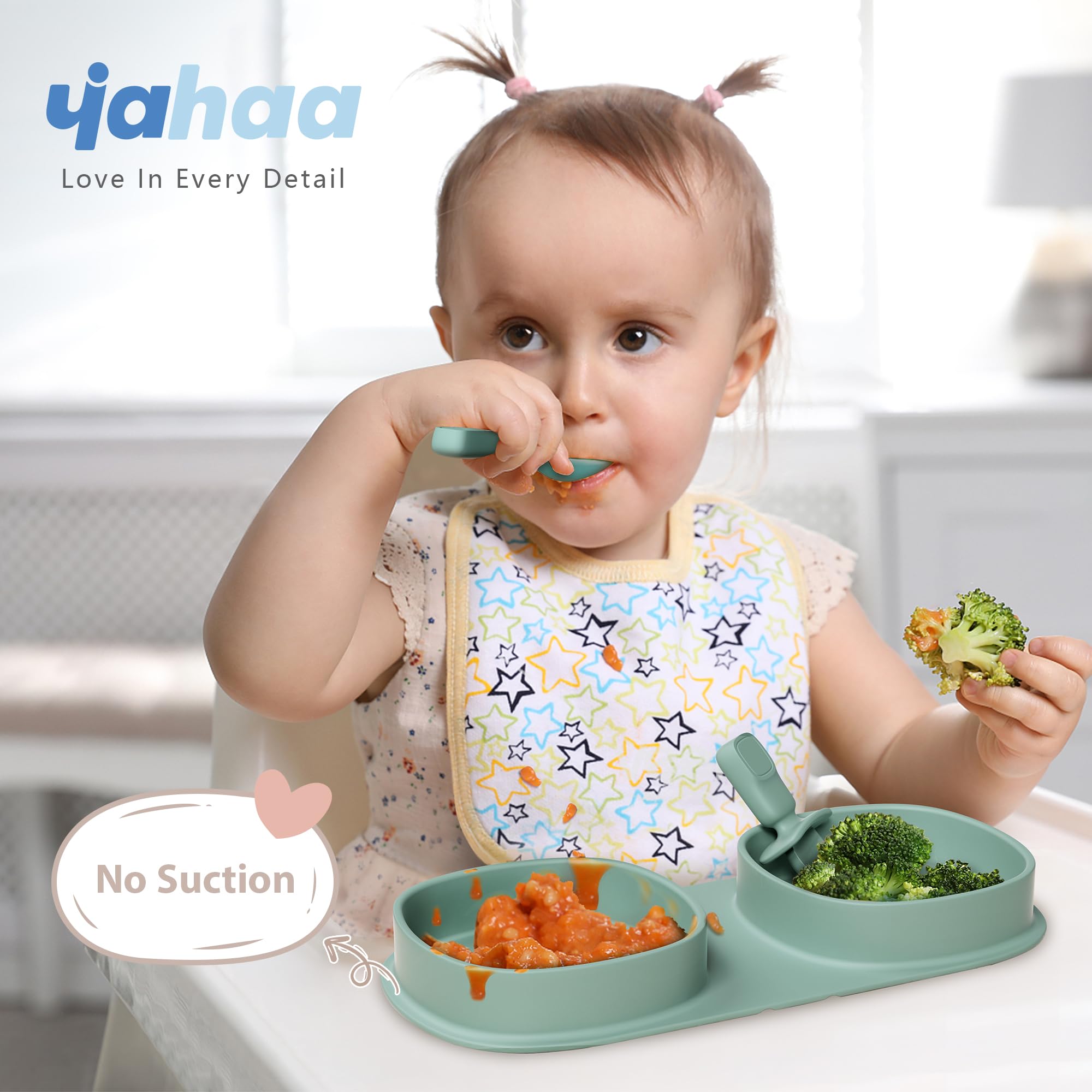 yahaa foldable plates for babies sage color close up