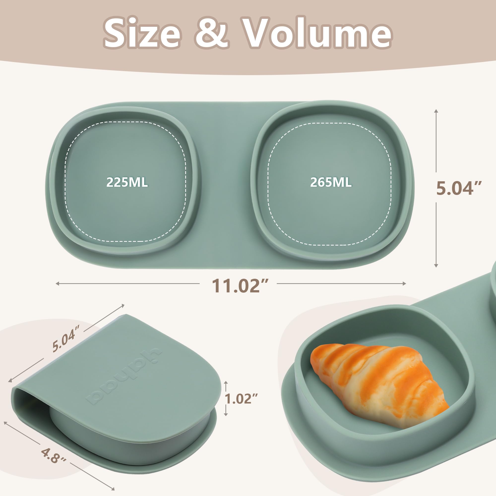 yahaa silicone baby feeding set foldable plate and utensils sage