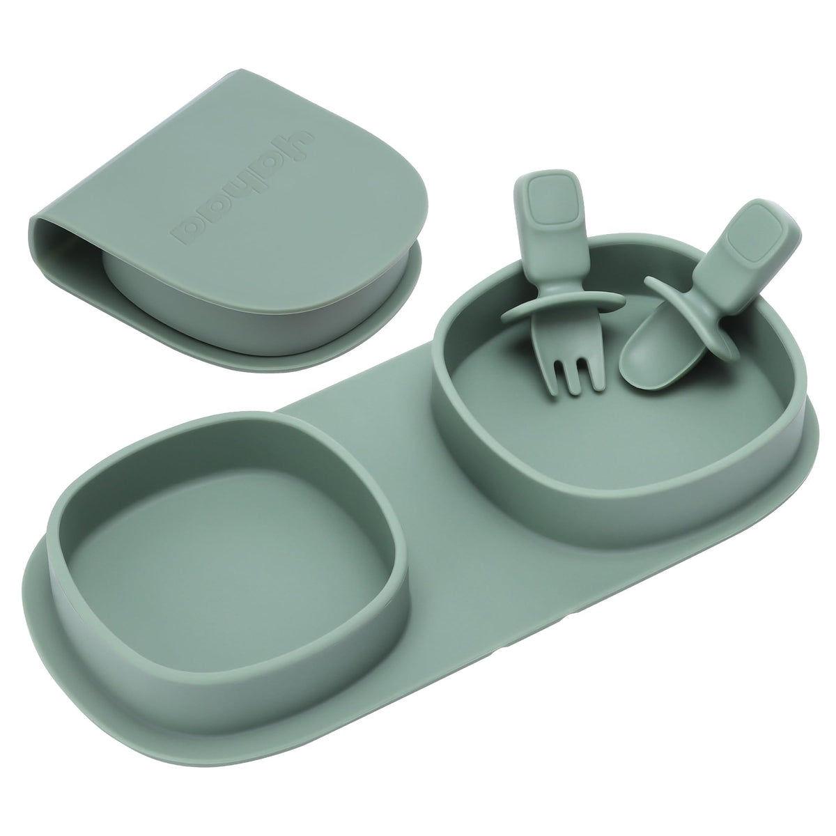 yahaa silicone baby foldable dinner plates sage with forks and spoons