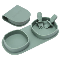 yahaa silicone baby foldable dinner plates sage with forks and spoons