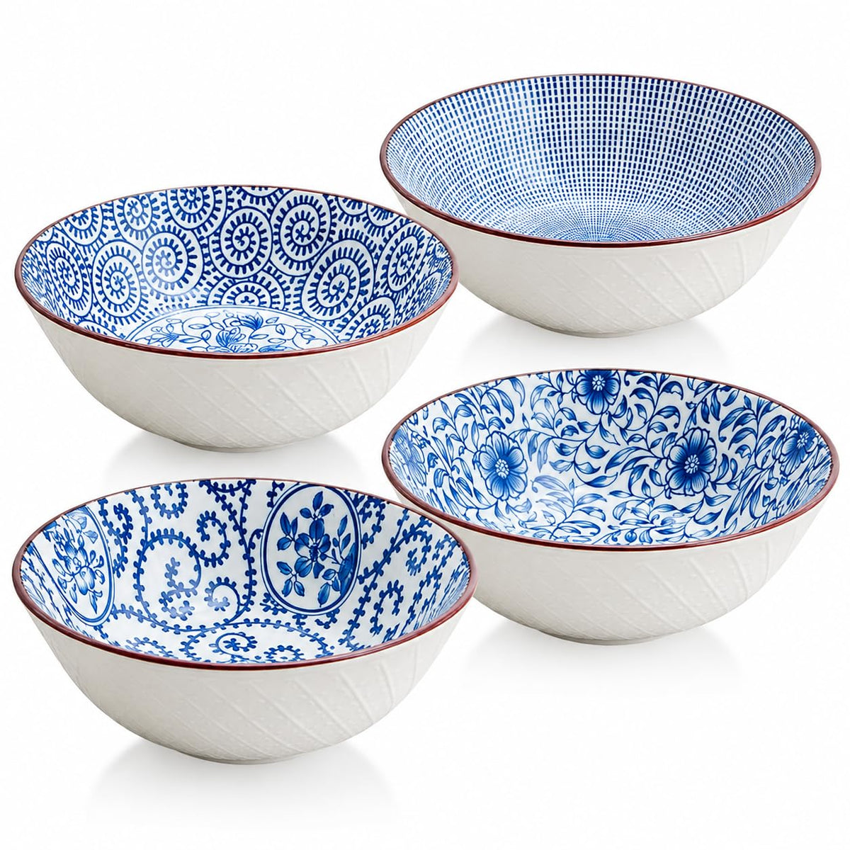 YALONG ramen bowls set of 4 in blue and white ceramic