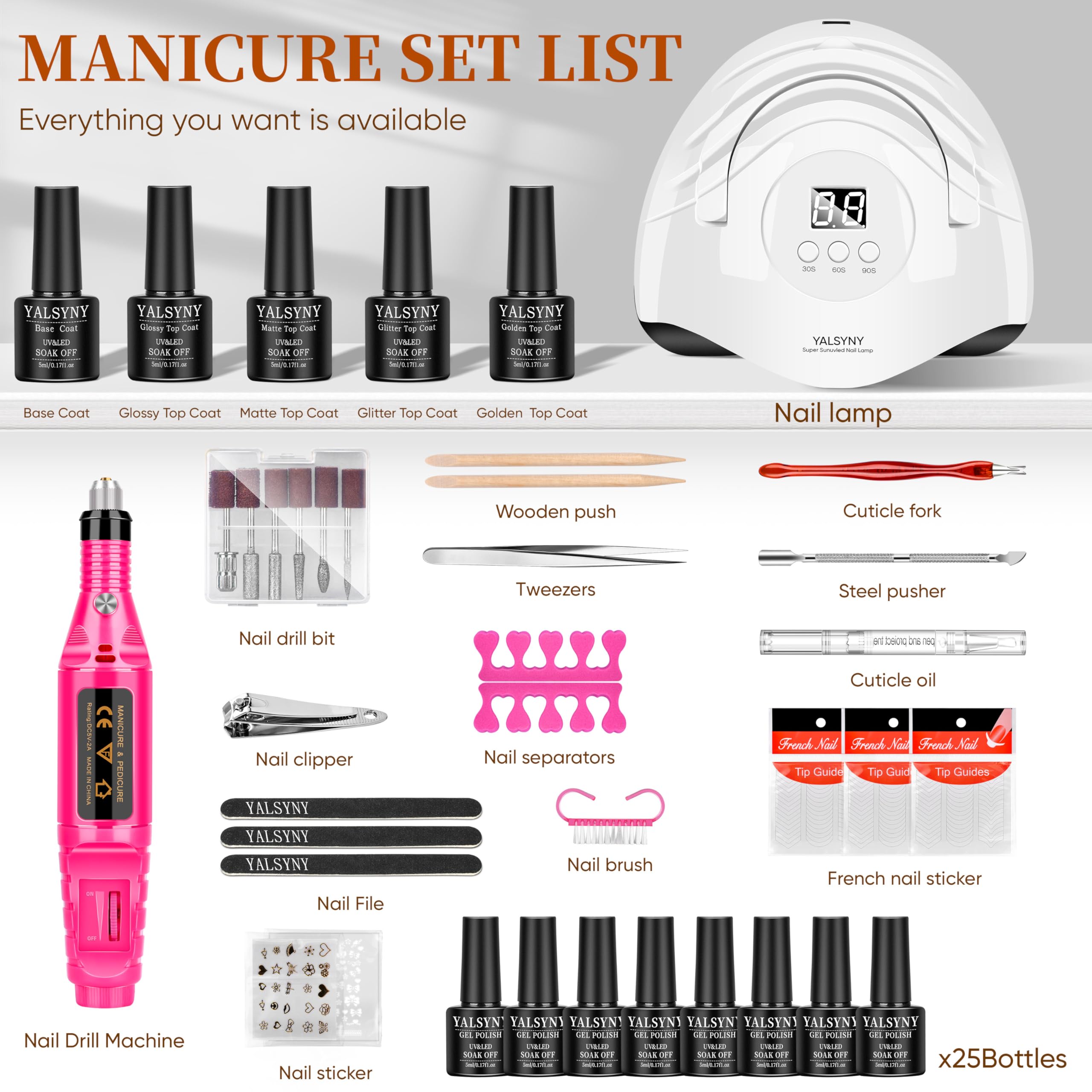 Included electric nail drill kit and manicure tools