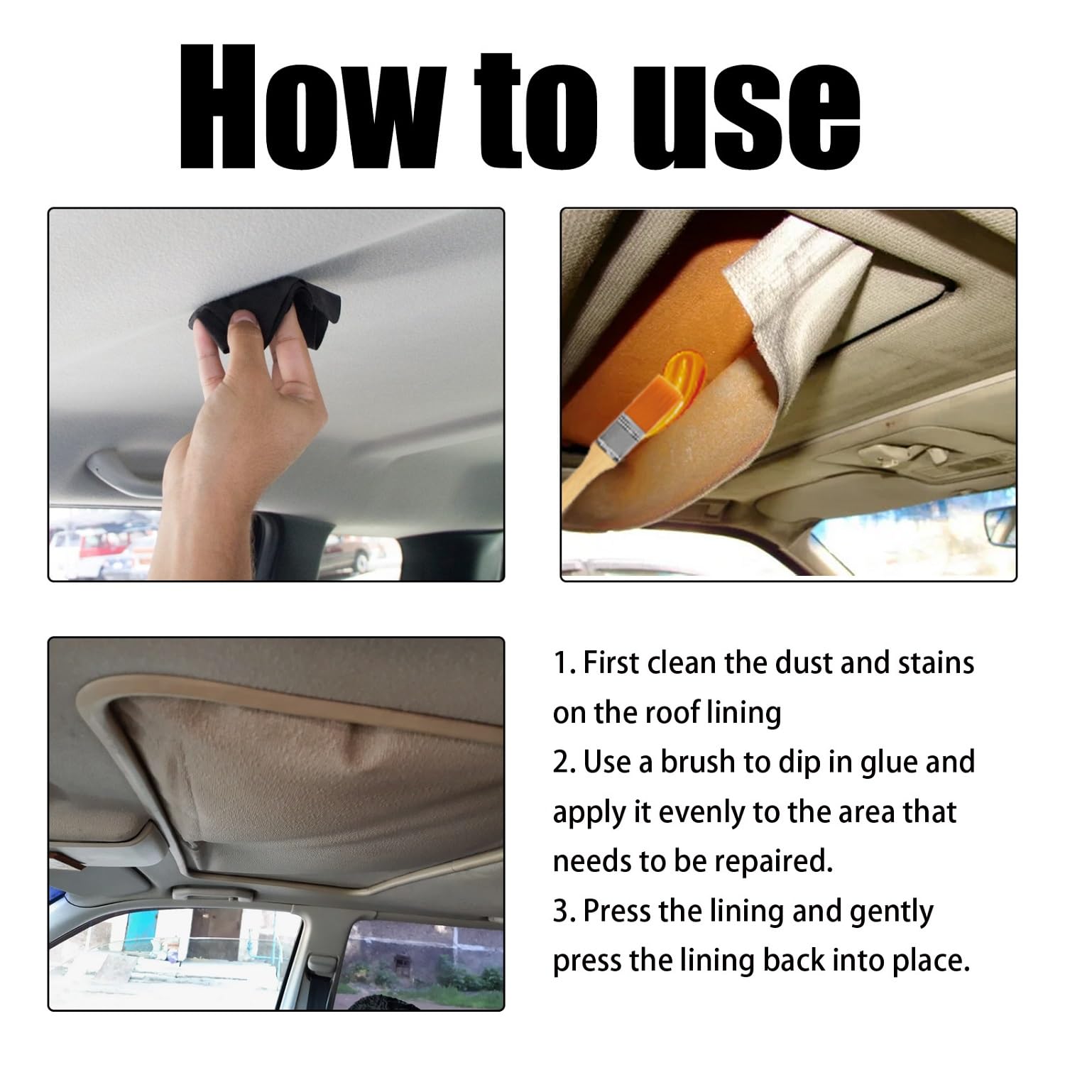 Glue with brush for headliner repair