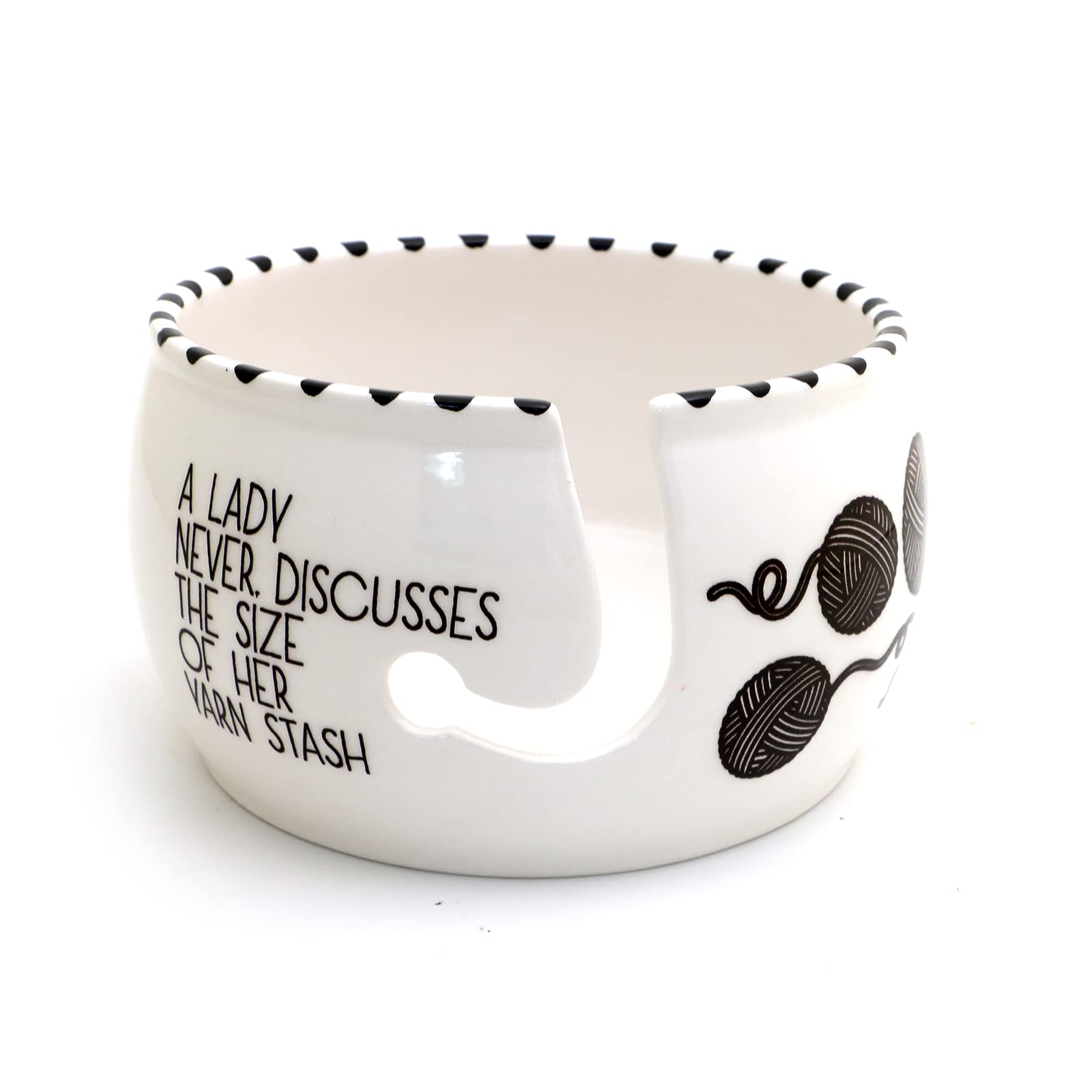 Yarn Bowl Size of Stash Yarnaholic ceramic bowl front view