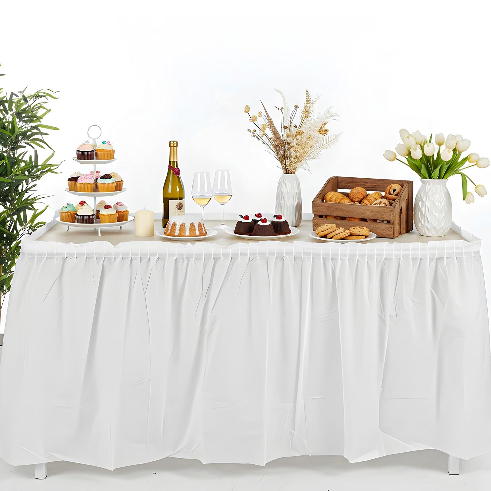YBEATY pleated white table skirt for events