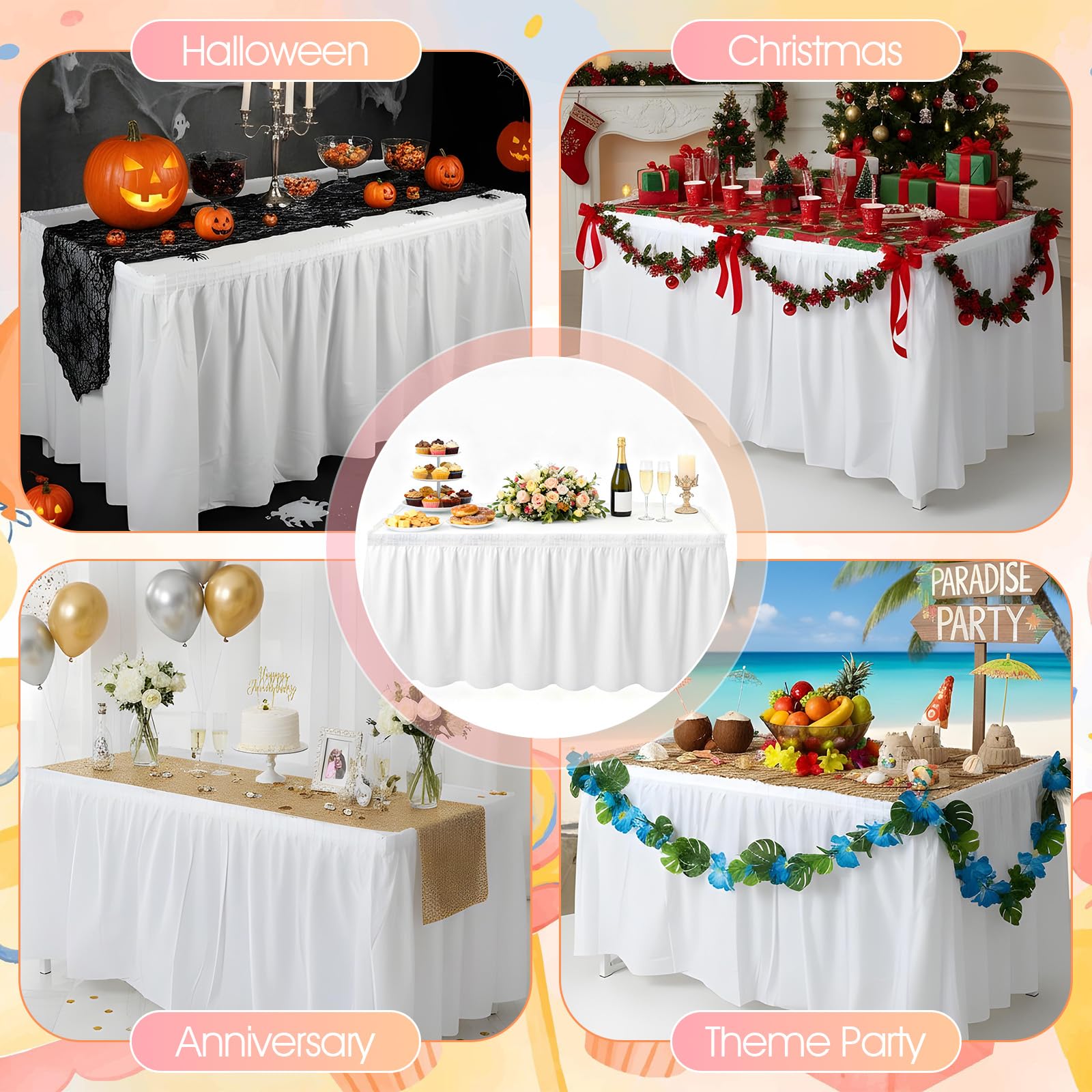 Table skirt connects for larger arrangements