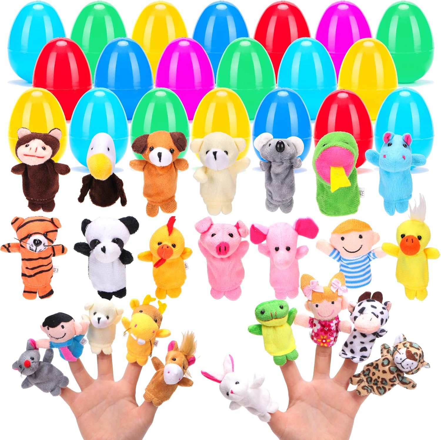 YEAHBEER 24 Pcs Easter Eggs filled with finger puppets packaging