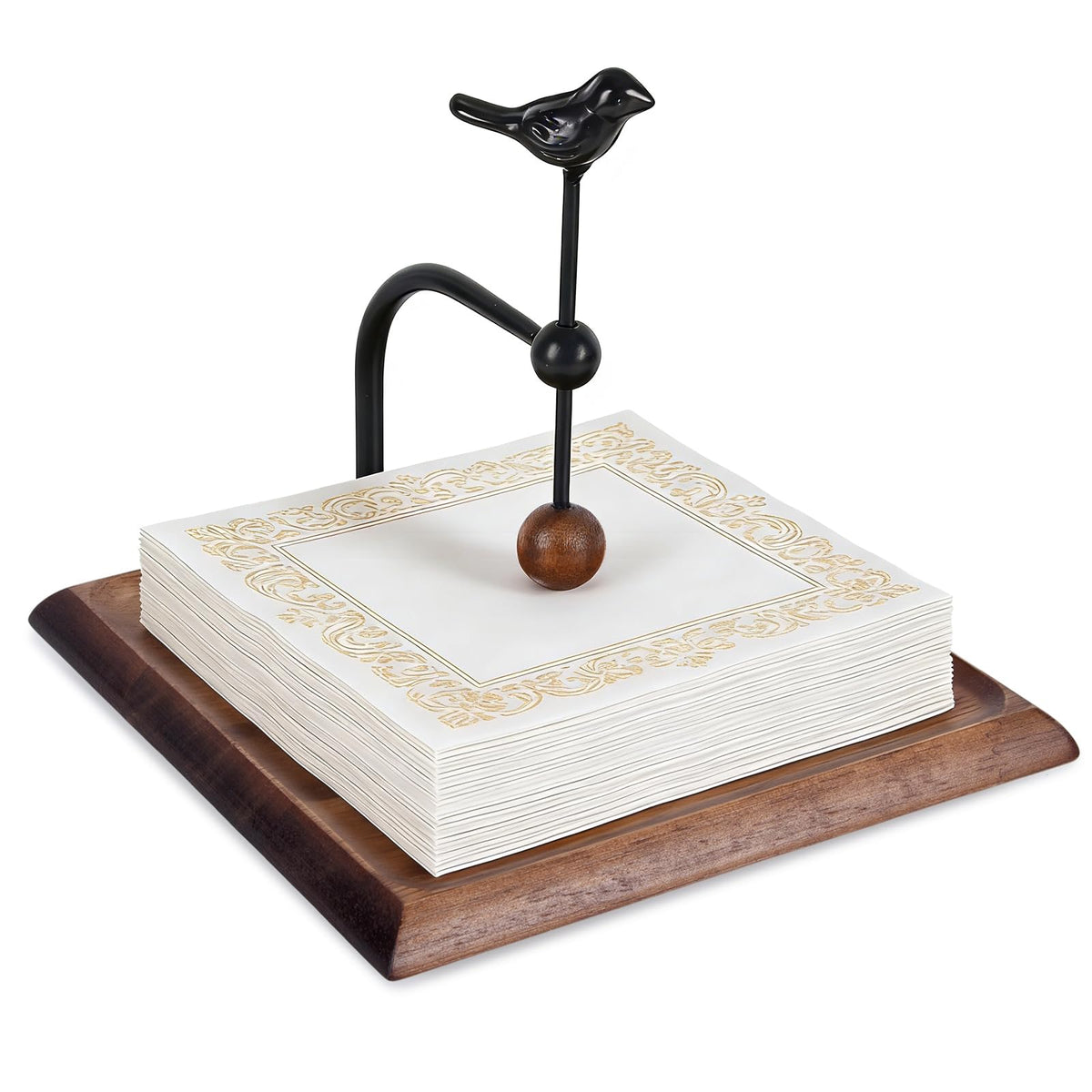 Yedcxup Wooden Napkin Holder Table rubberwood with bird-shaped metal accent