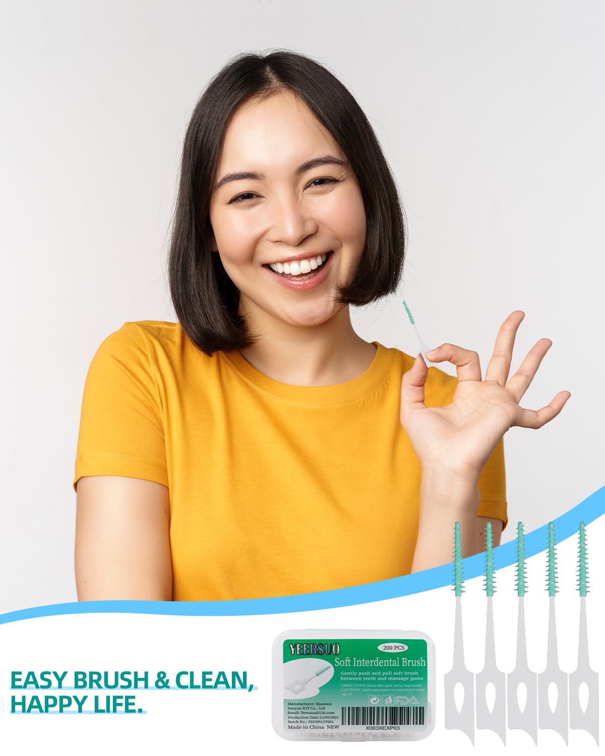 Green color interdental picks for between teeth cleaning