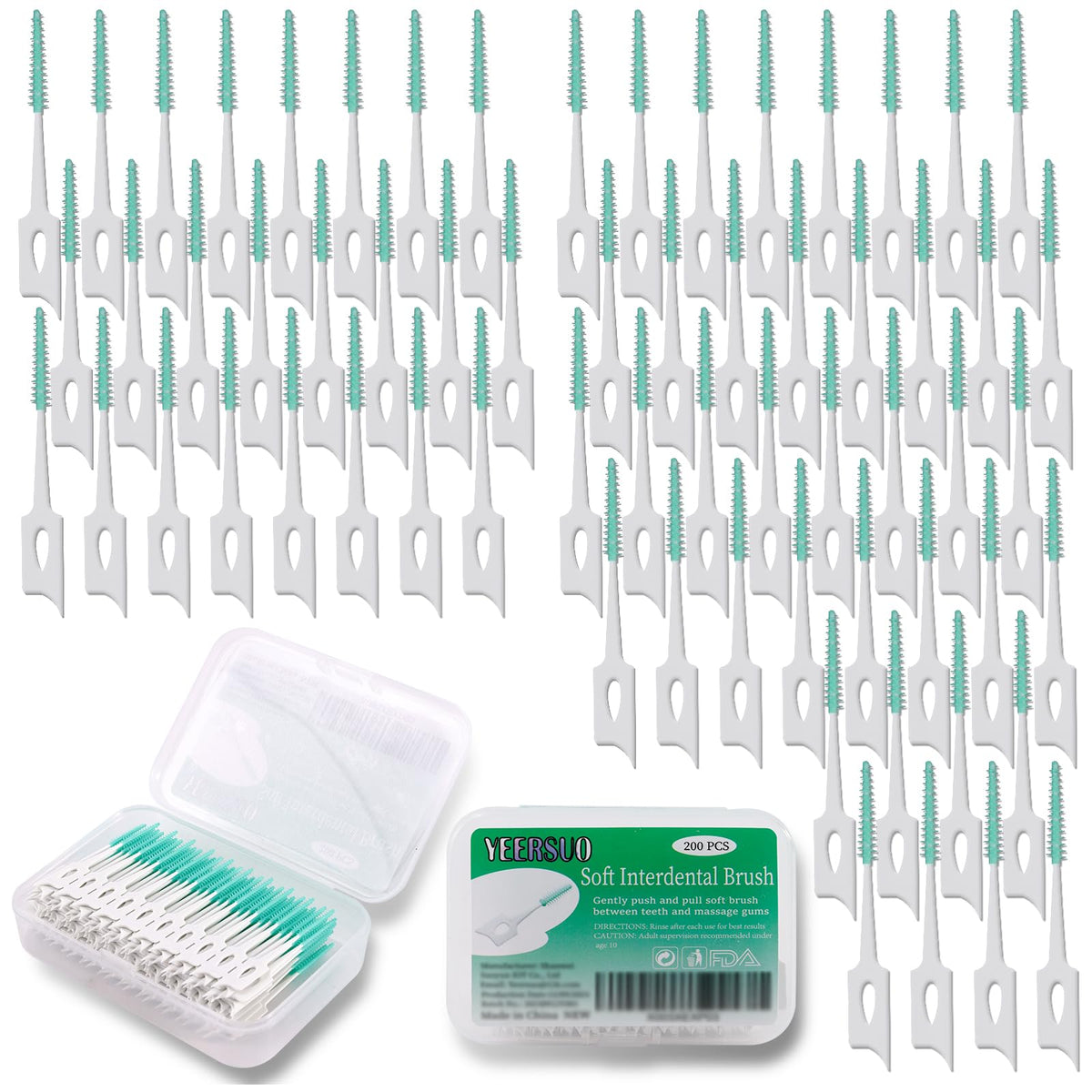 YEERSUO 200 pcs soft dental floss picks with case green