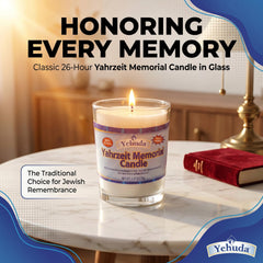 Glass tumbler Yehuda memorial candle for Yahrzeit observances