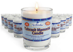 Yehuda Yahrzeit memorial candle in a glass tumbler bulk pack