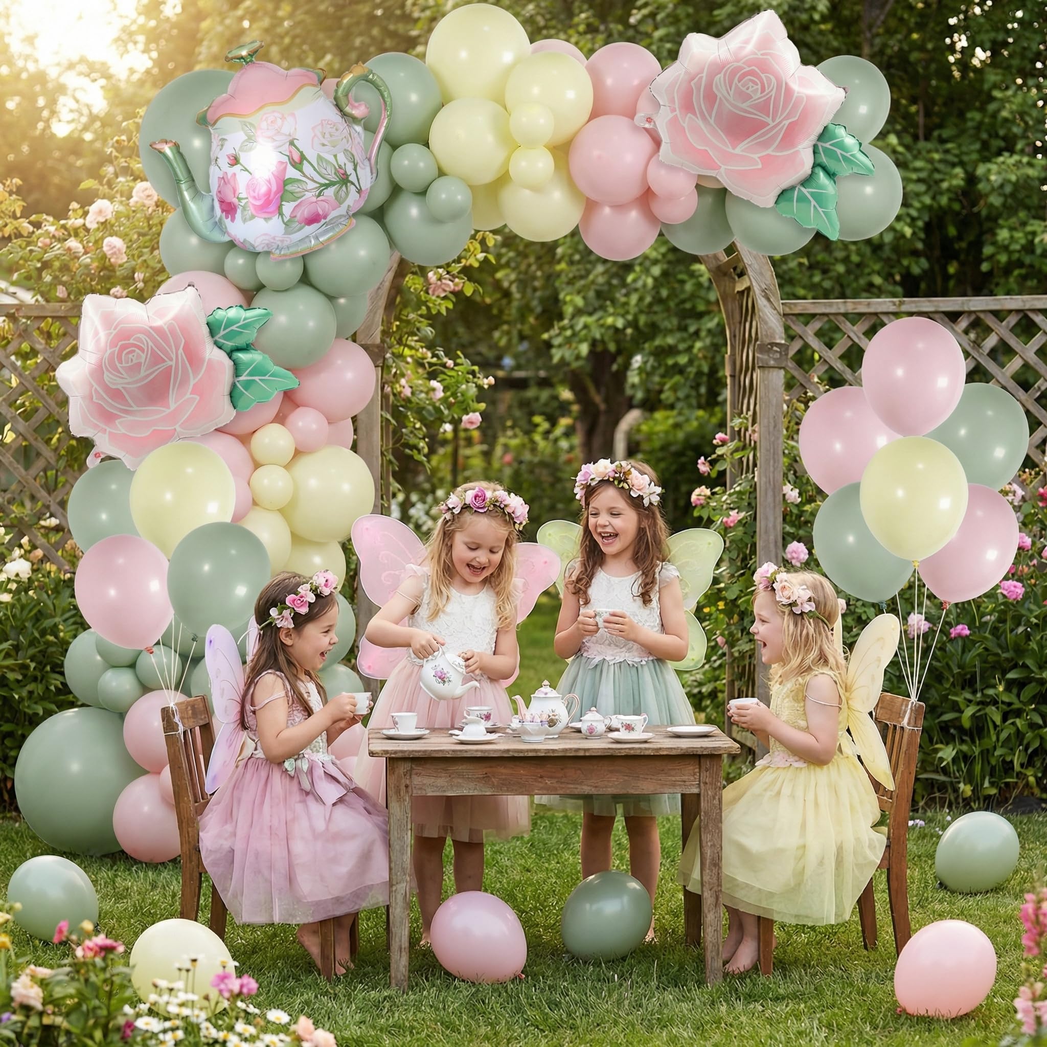 Yellow 10in balloons included for pastel tea party display