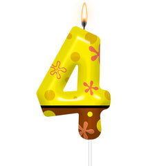 Yellow 4 Birthday Candles polka dot print for cake toppers
