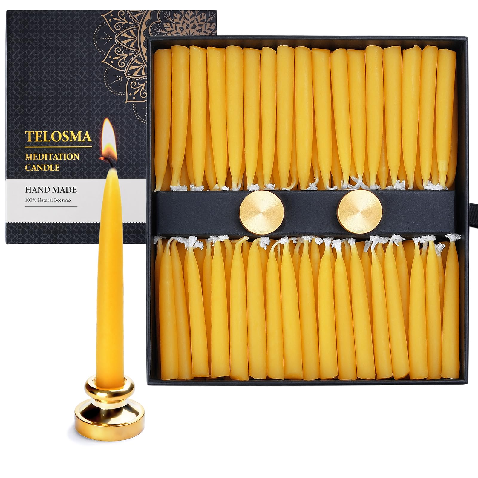 Yellow beeswax meditation candles with gift packaging