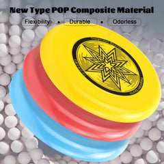 Yellow blue orange flying discs for outdoor play