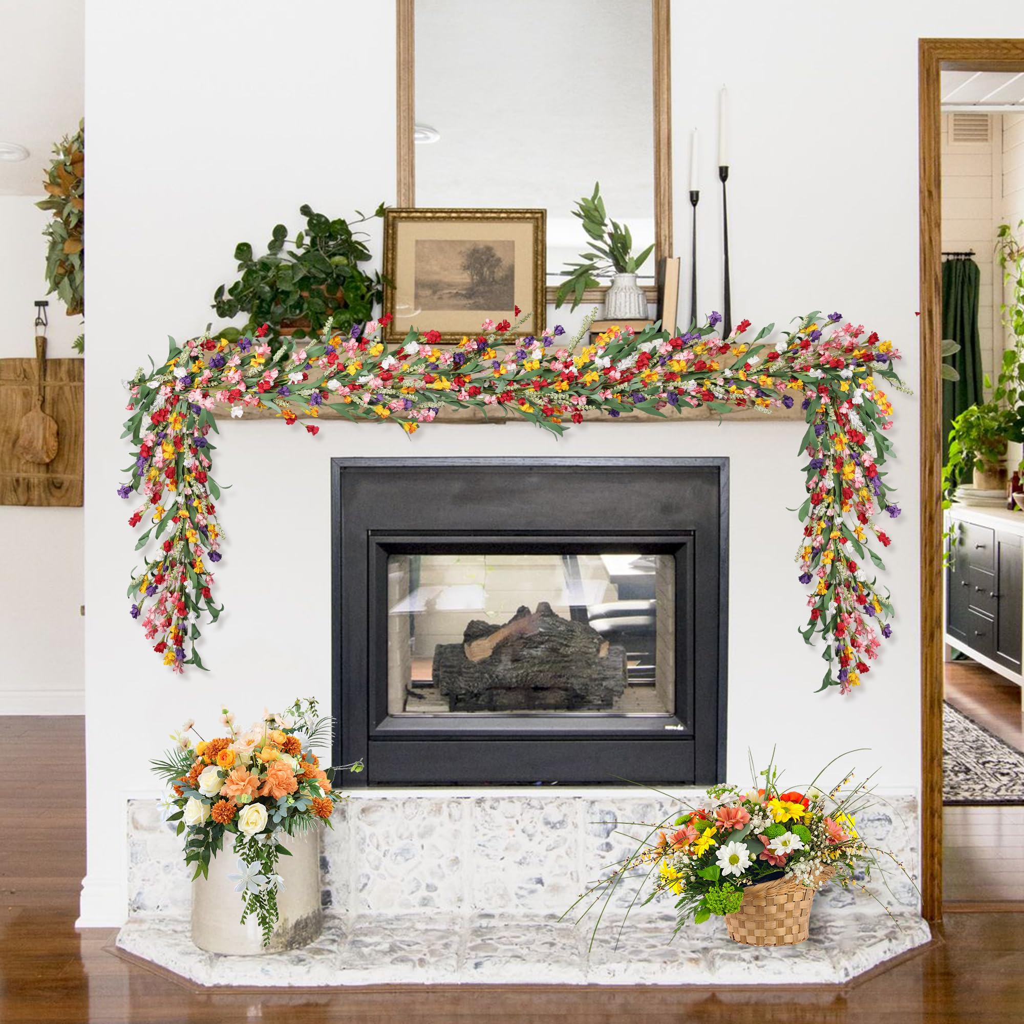 Yellow pink decorative garland for wall backdrop