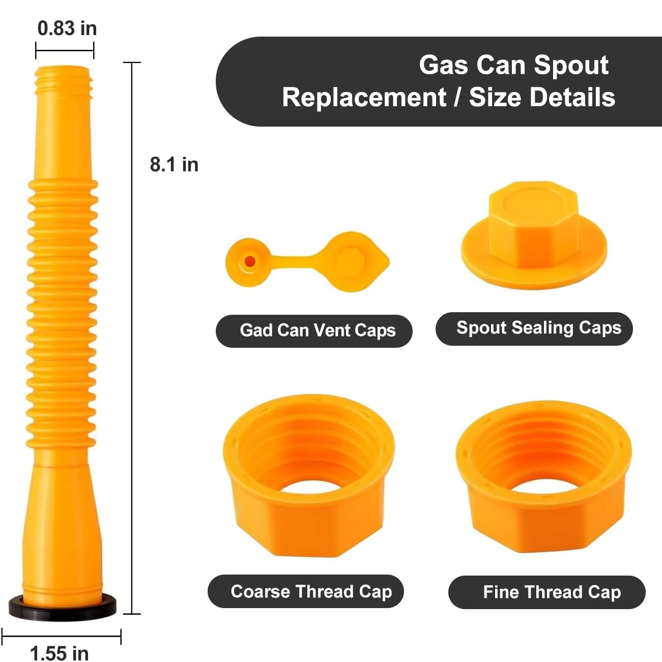 Five yellow spouts arranged as a 5-pack set