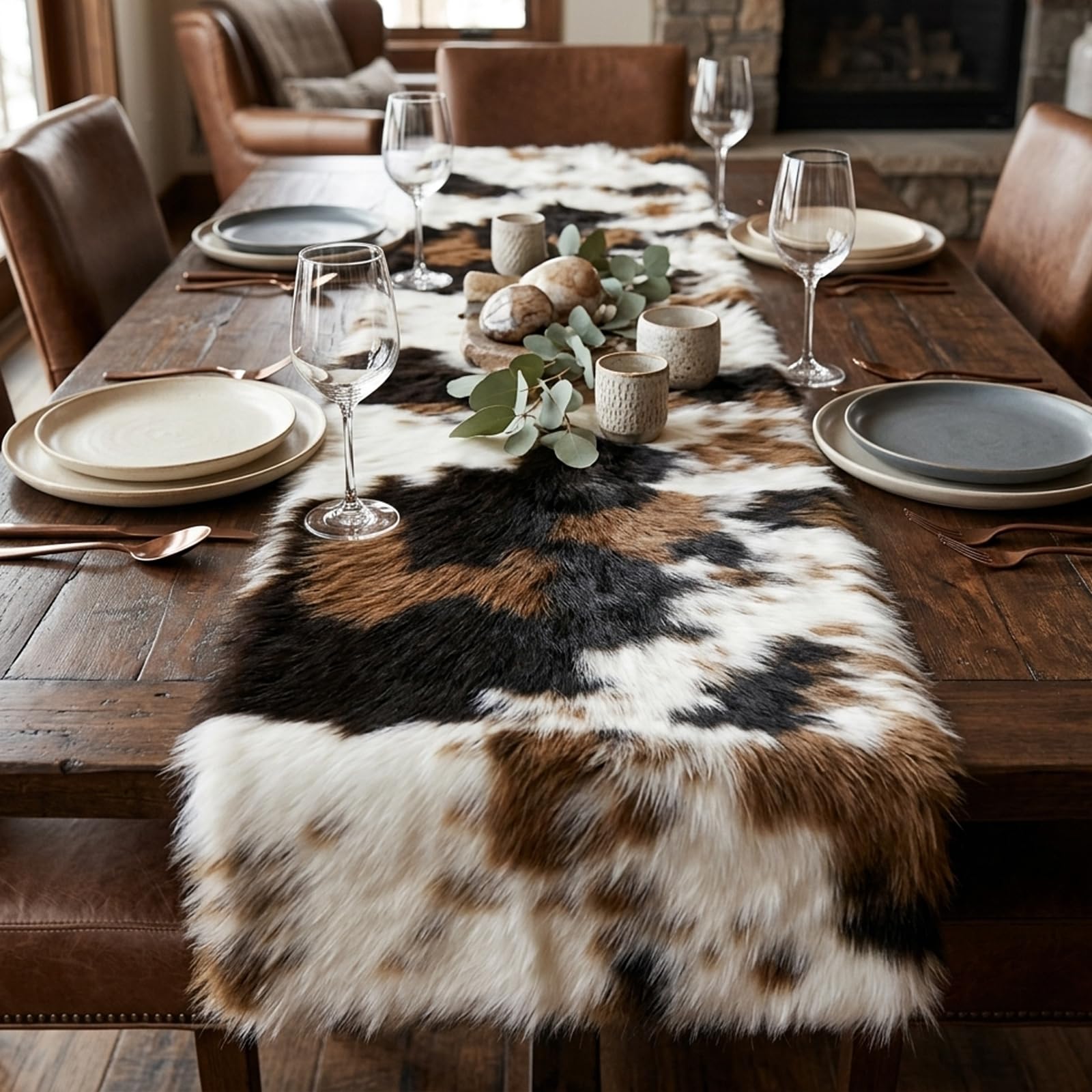 Cow animal print faux fur decor suitable for Western themed events