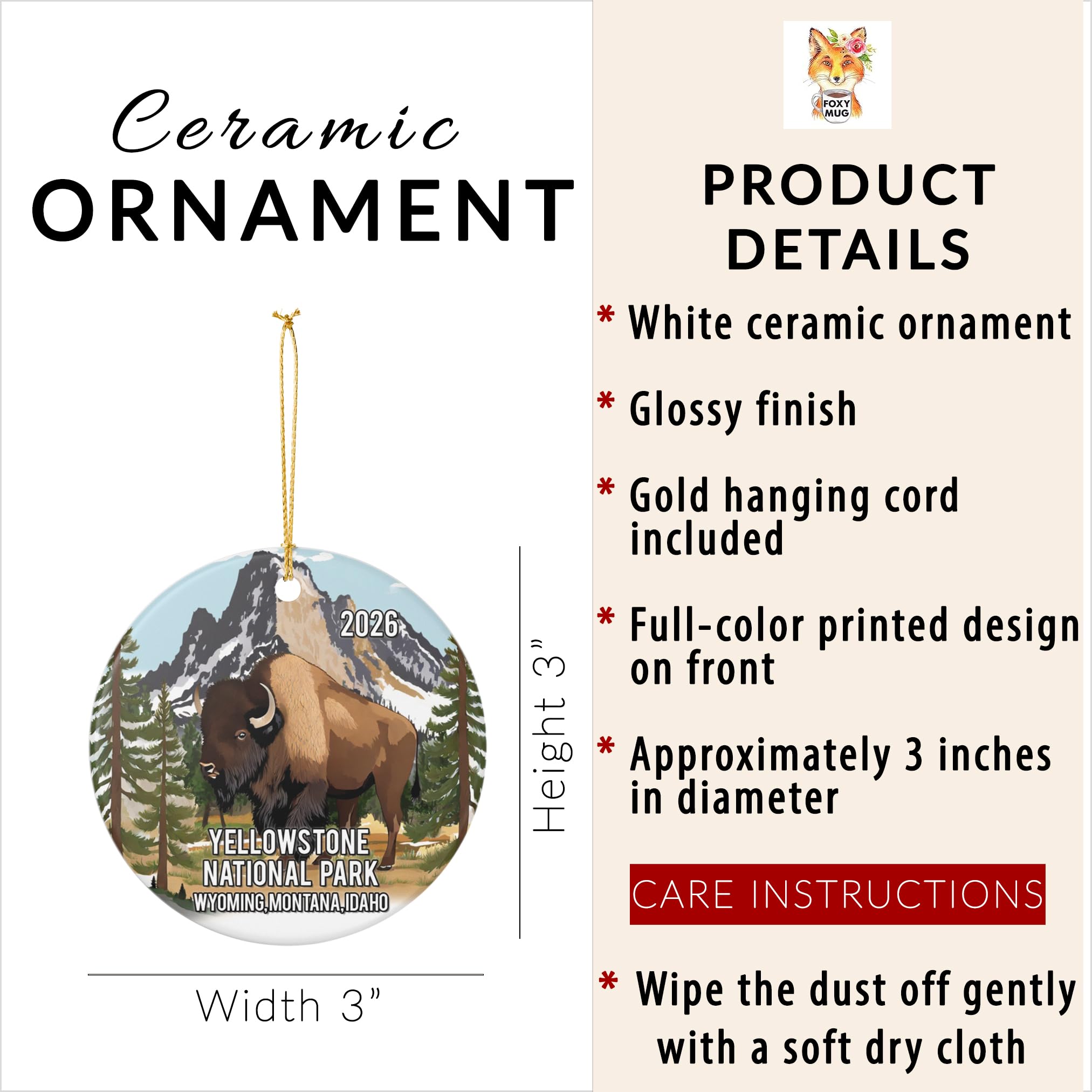 Yellowstone National Park ornament fixed design with 2026 text