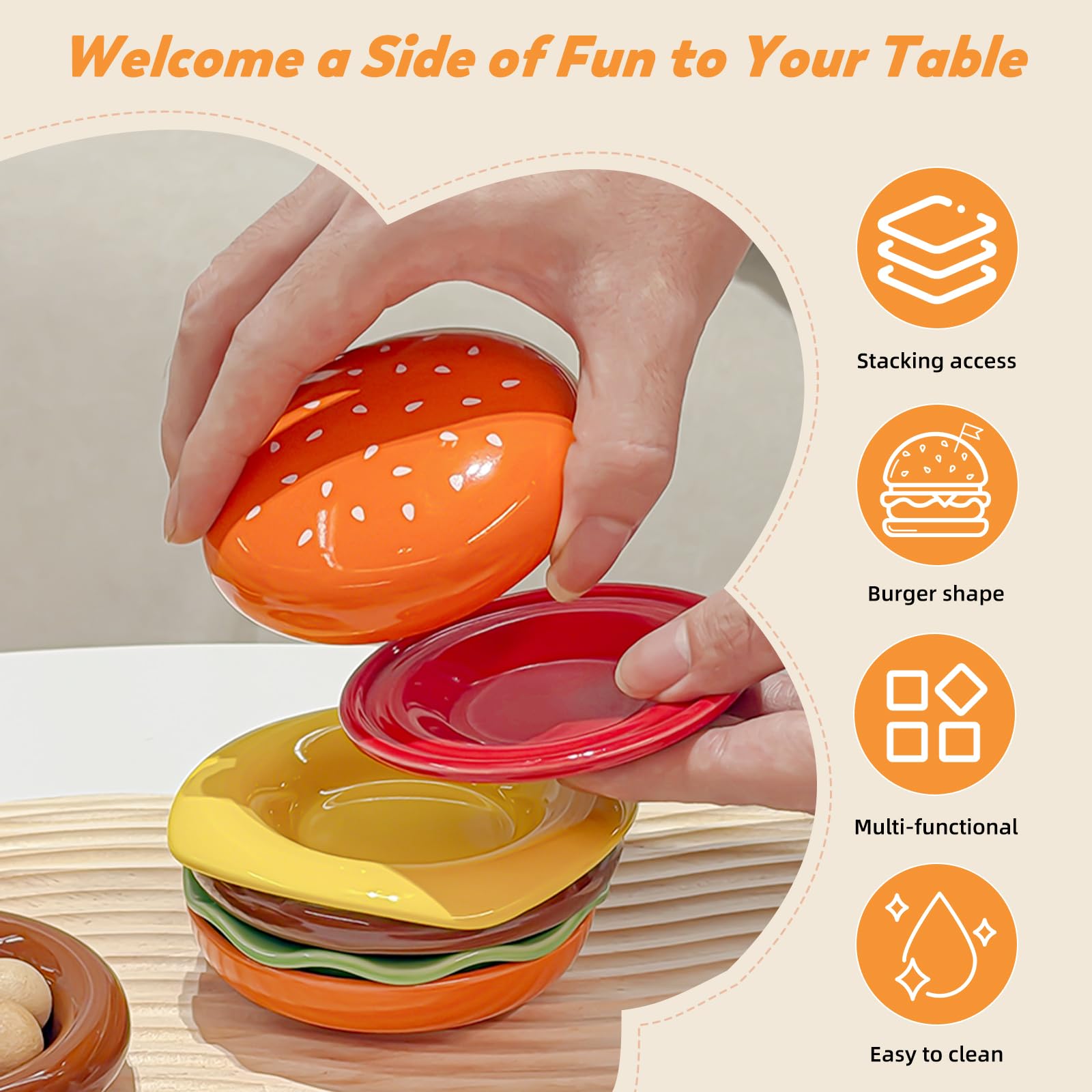 Each burger dish measures about 3.7 inches for dips and sauces