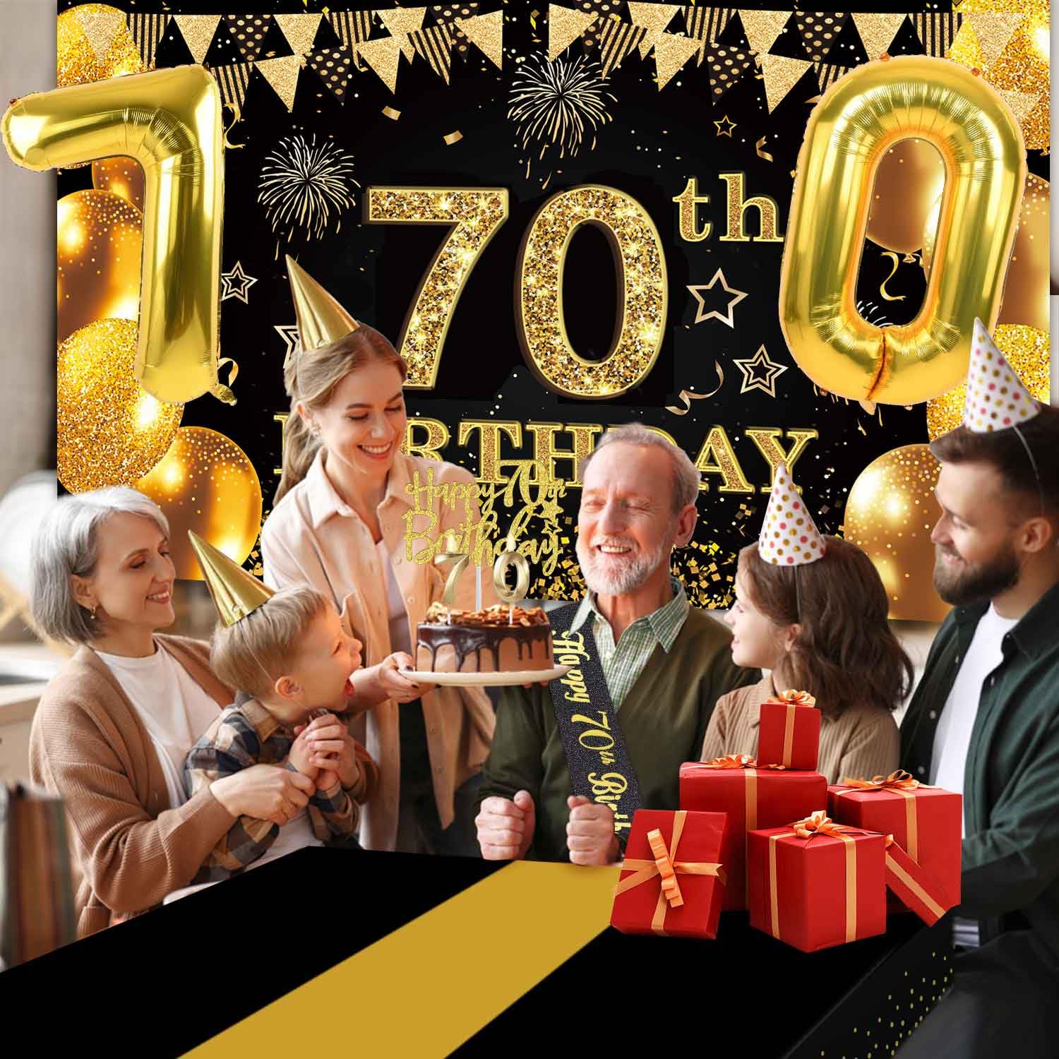 YeohJoy 70th birthday backdrop banner hanging copper holes