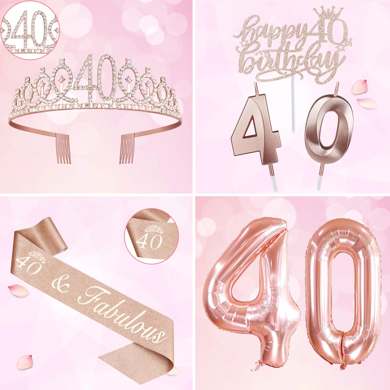 Rose gold 40th birthday cake topper