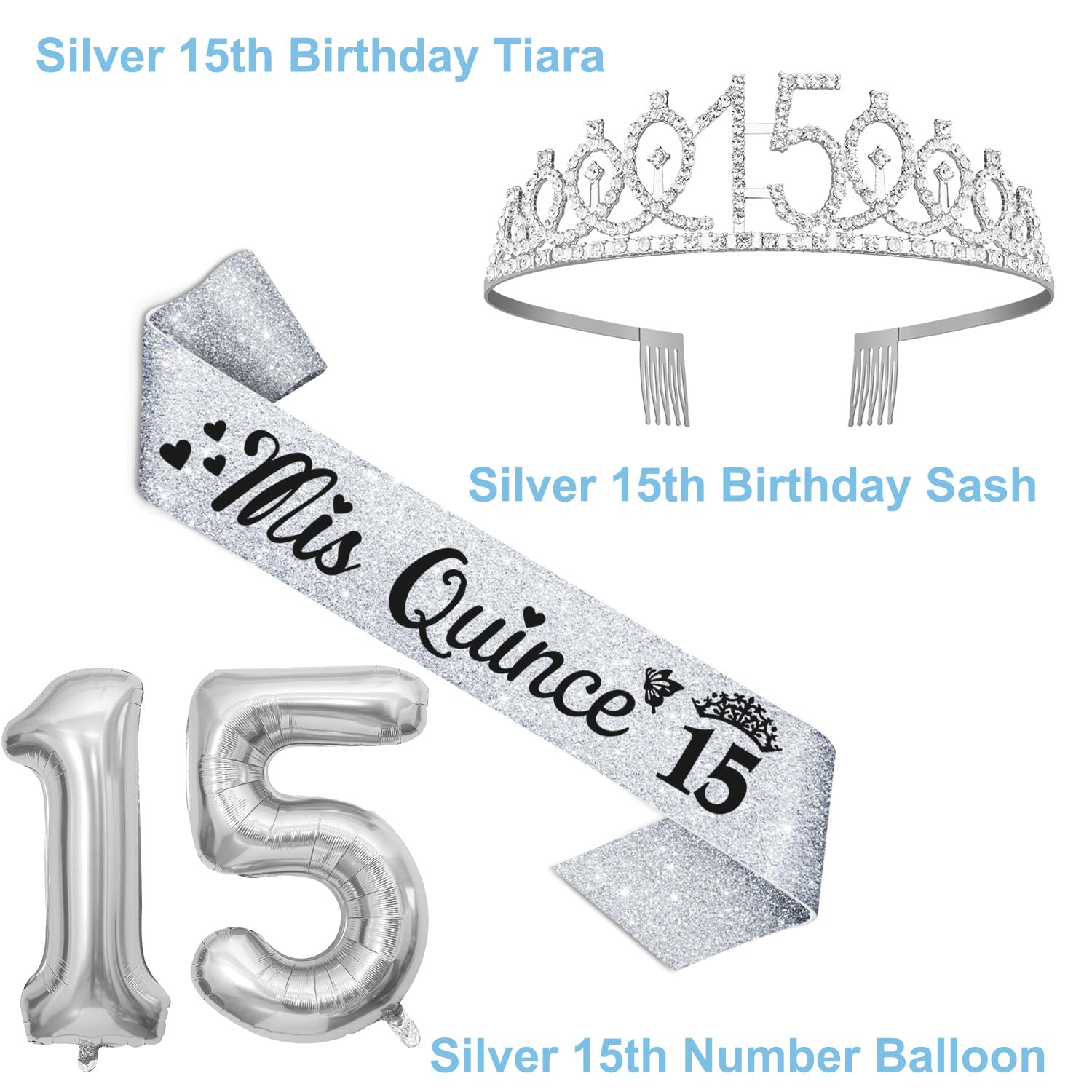 YeohJoy silver 15th birthday sash for girls