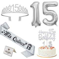 YeohJoy silver 15th birthday tiara for girls