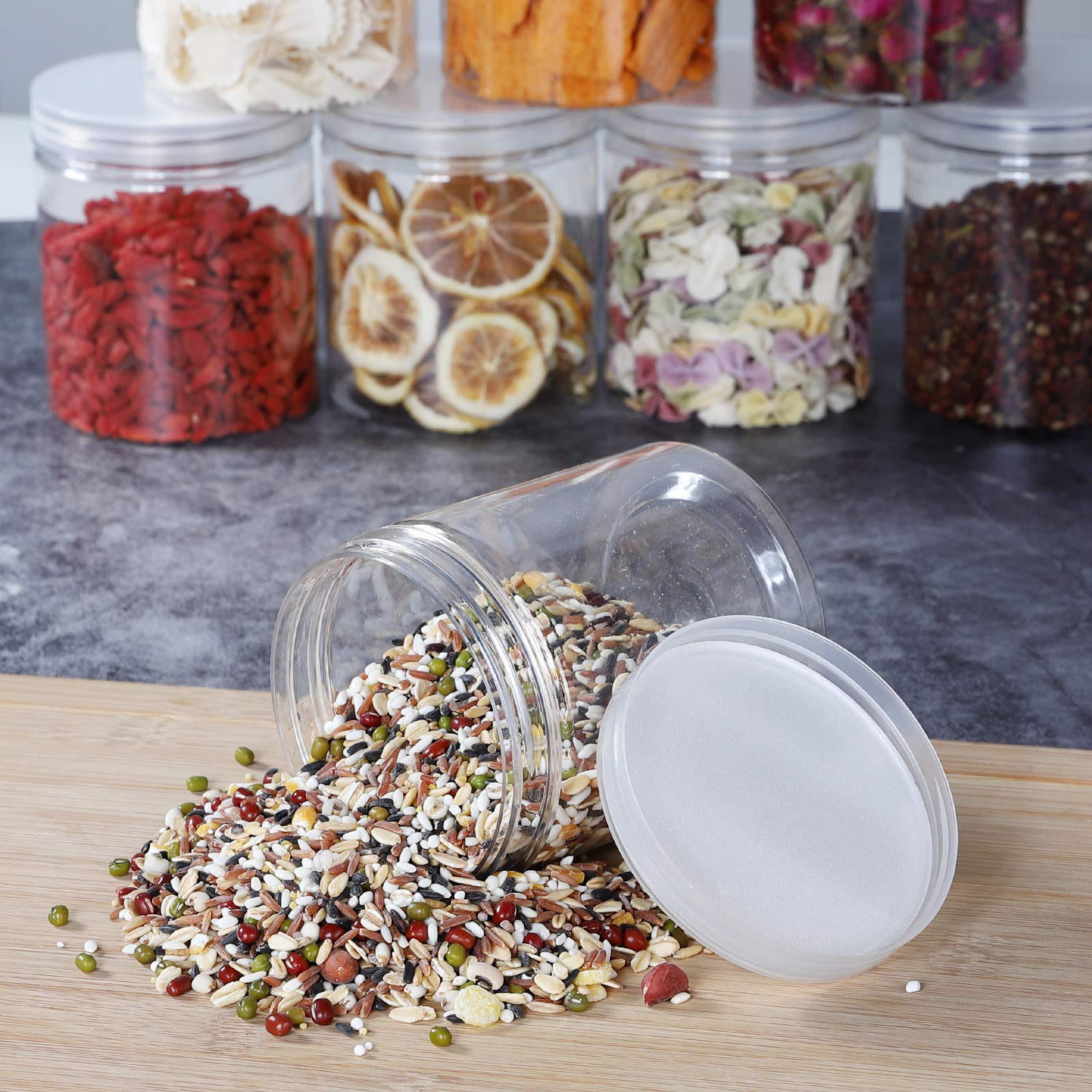 Transparent jar showing contents for kitchen and cosmetics