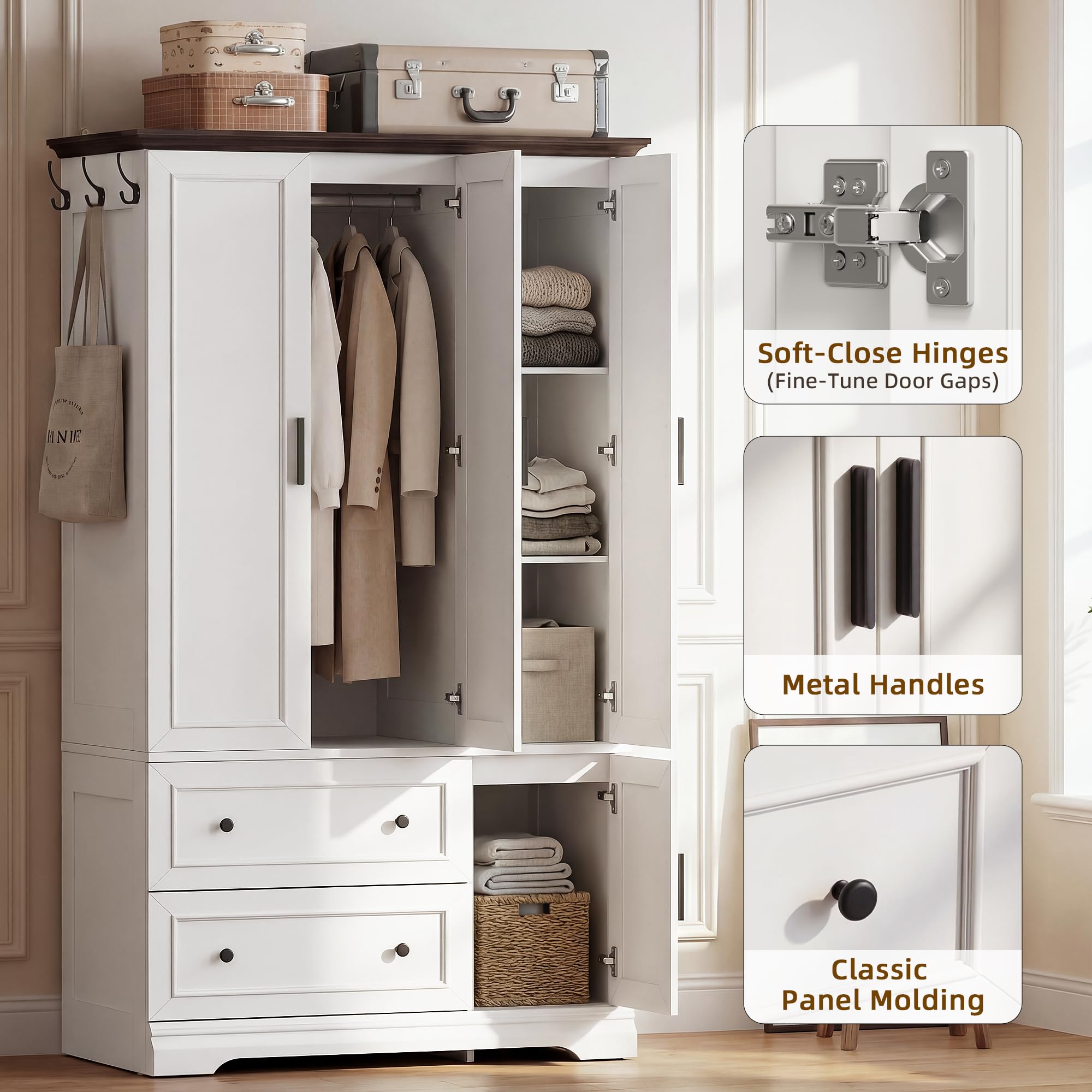 Tall 70.9 inch high armoire wardrobe closet in white