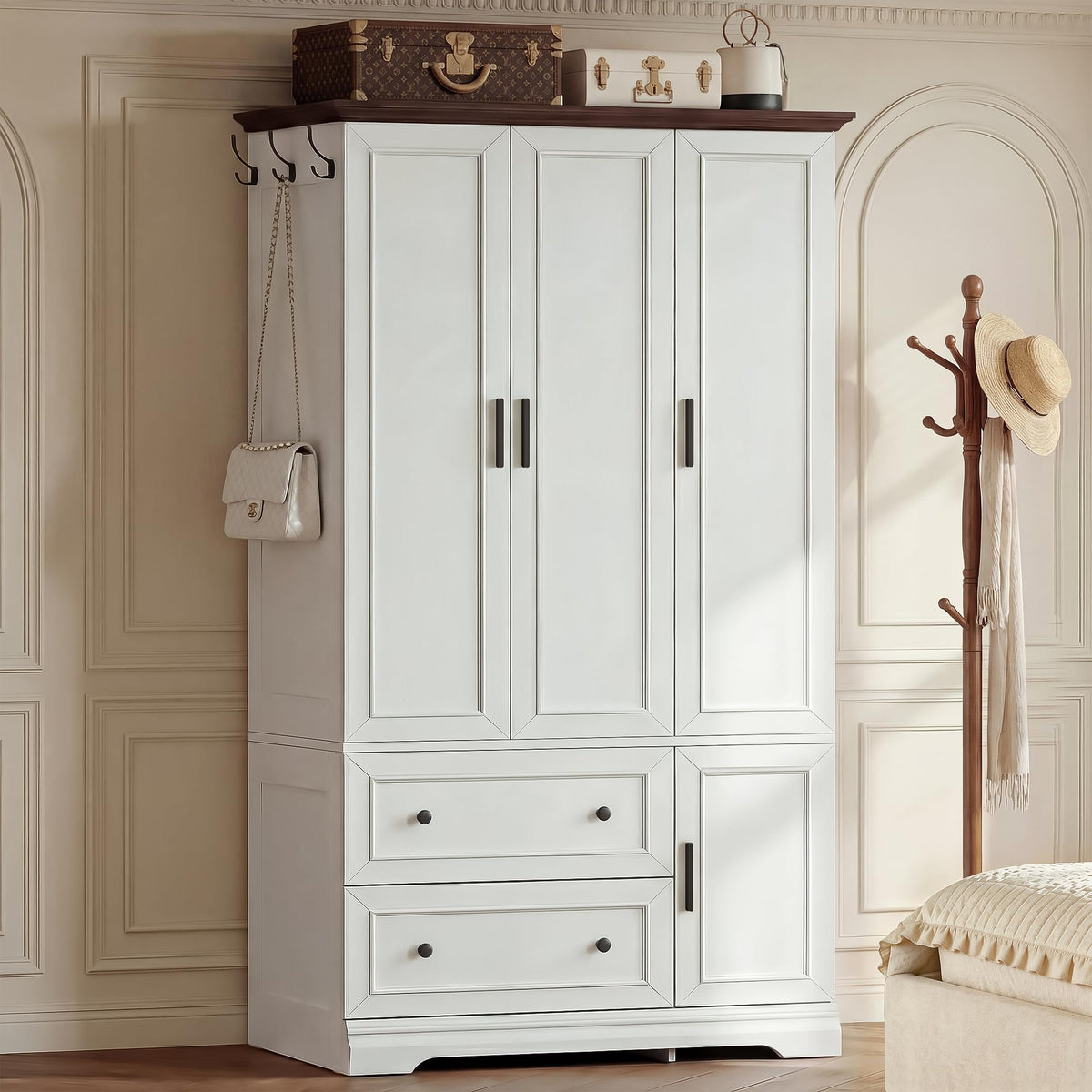 YESHOMY armoire wardrobe closet with drawers front view white