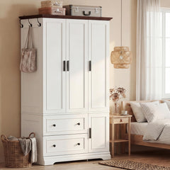 Interior of YESHOMY armoire wardrobe closet with hanging rod and shelves