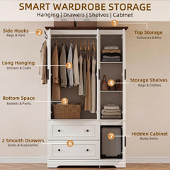 Soft-close doors and ball-bearing drawer slides on YESHOMY armoire wardrobe closet