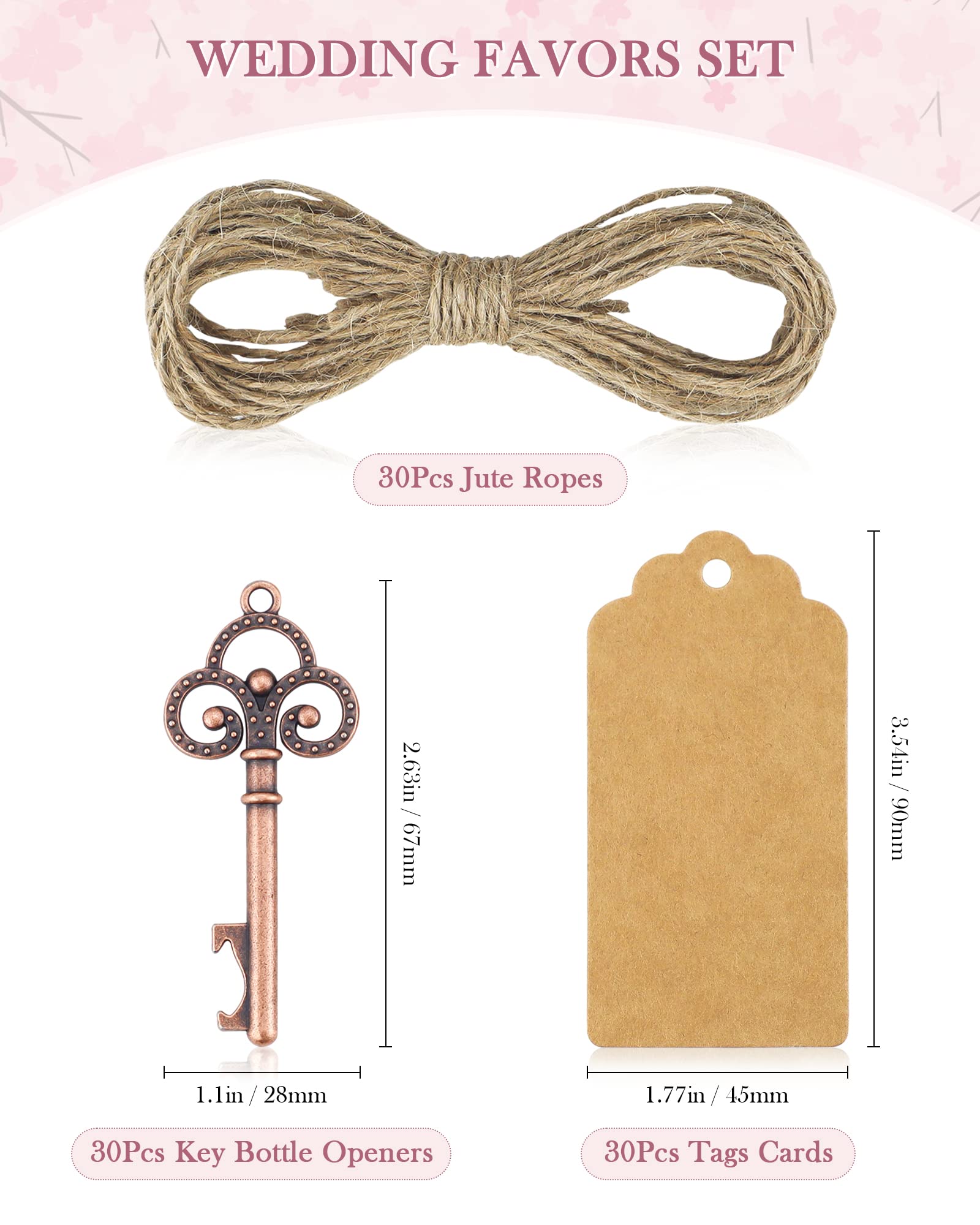 Skeleton key bottle openers with kraft tags and jute twine
