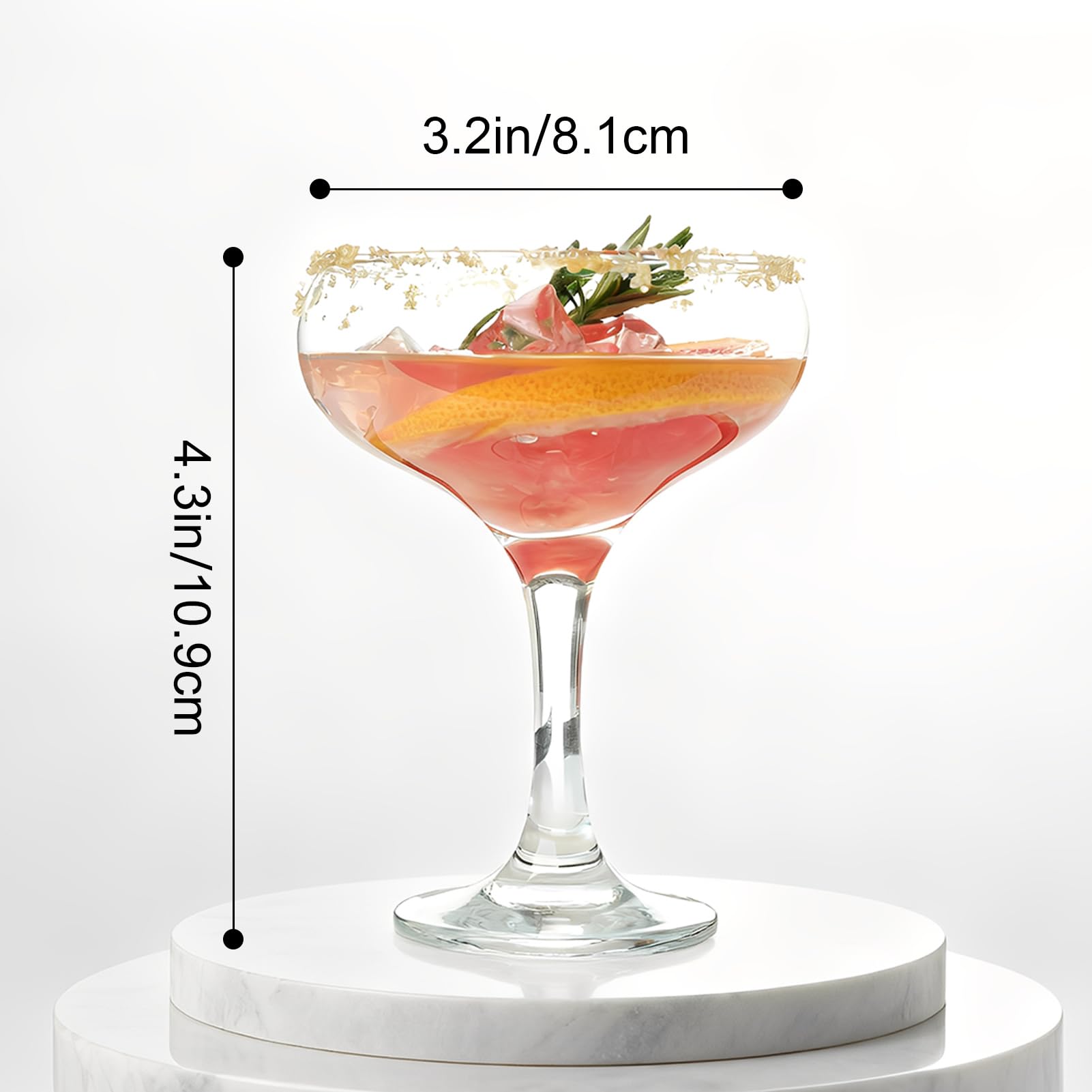 Lead-free crystal margarita glass close up clarity